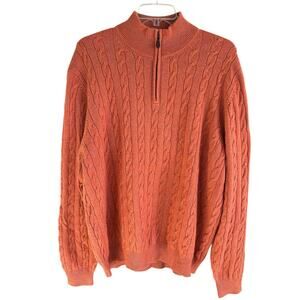 Brooks Brothers Lambswool Cable Knit Quarter Zip Sweater Orange XXL Men Pullover